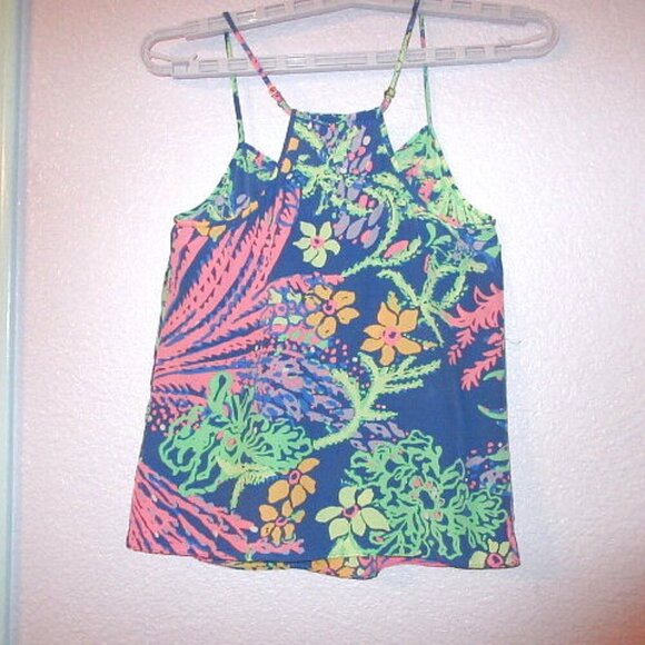 Lilly Pulitzer Silk Tank Top Size XXS Cami Sleeveless All A Glow Tropical Beachy - Picture 4 of 7